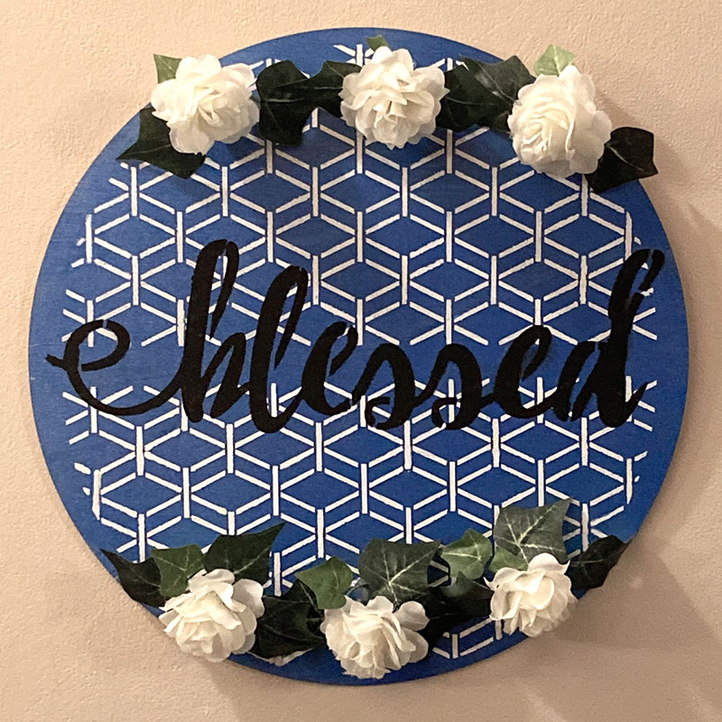 Blessed Blue Geometric Pattern Wood Sign