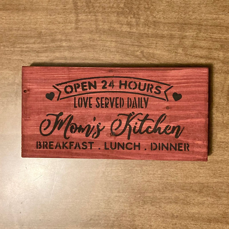 Mom's Kitchen Love Served Daily Wood Sign