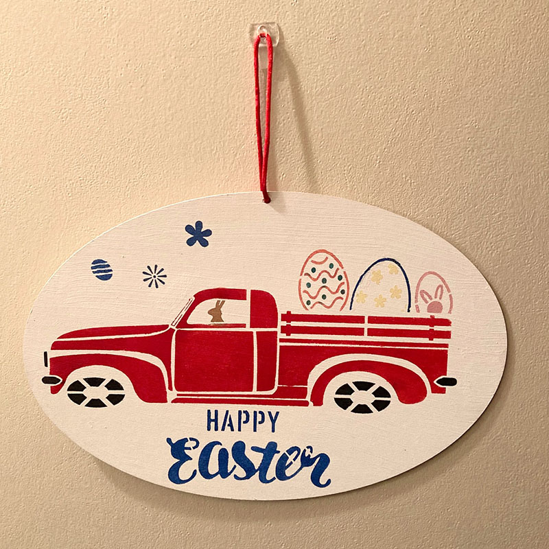 Happy Easter Little Red Truck Wood Sign